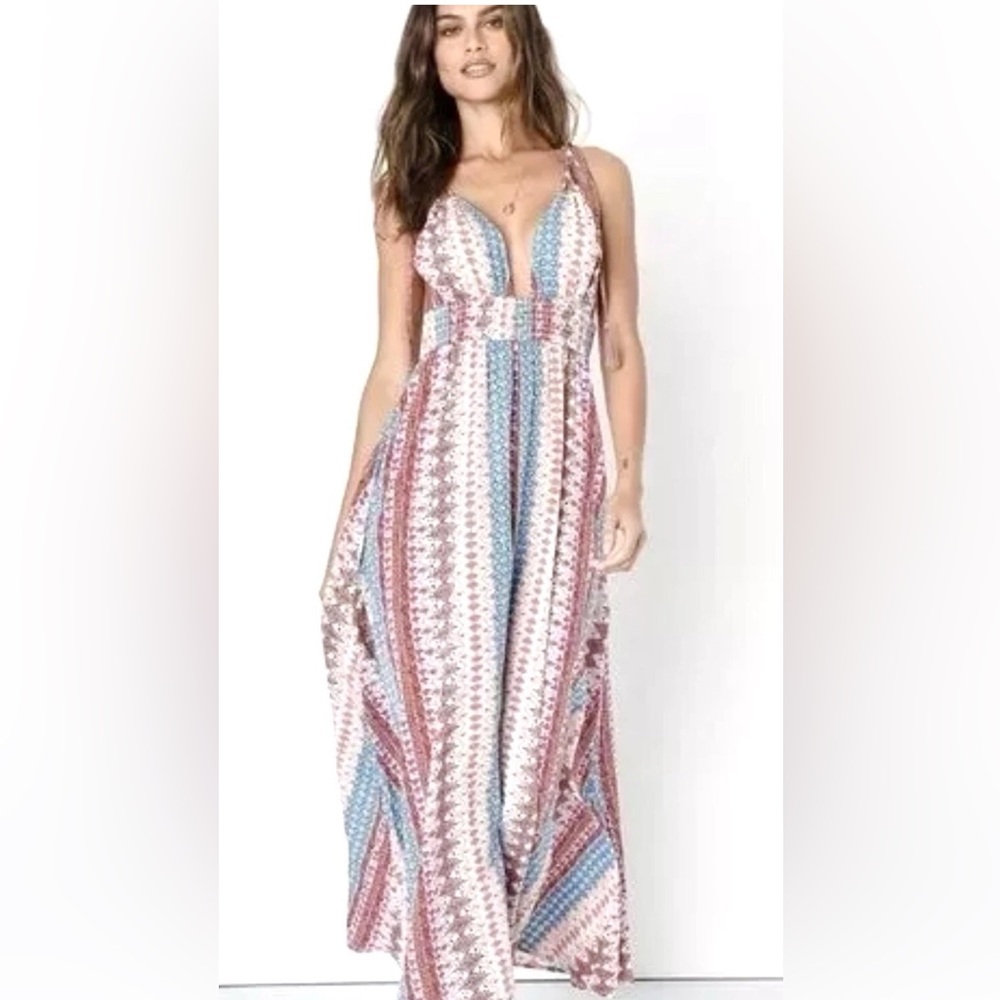 Lulus Maxin Relaxin LARGE Boho Print Halter Long Coastal Maxi Dress LIKE NU